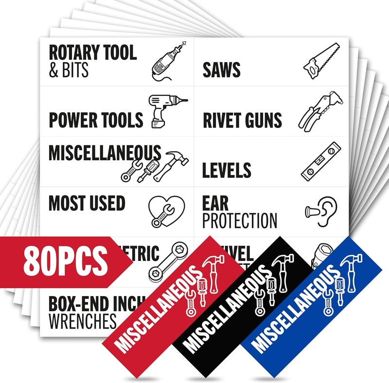 Itera Toolbox Organization Magnetic Labels-80 Large Tool Chest Organizer Labels-Strong Magnets-Fits All Brands of Steel Tool Box Drawers(White 3.125x1.0 in) - Image 1